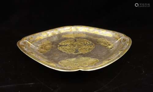 CHINESE GILT SILVER TRAY
