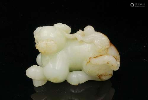 CHINESE CELADON JADE CARVED BOY WITH OX
