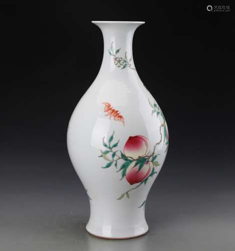 CHINESE FAMILLE ROSE 9 PEACH VASE