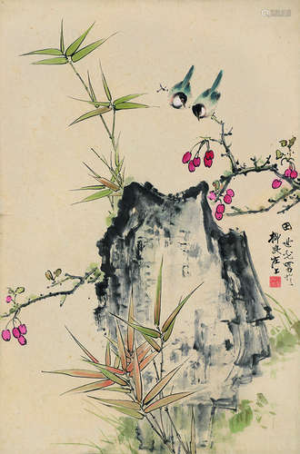 田世光（1916～1999） 花鸟 镜片 设色纸本