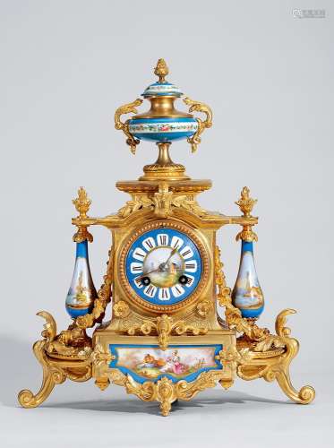 18世纪 铜鎏金镶珐琅座钟
