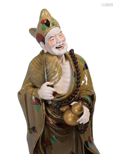 [Chinese] A Coloured Porcelain Ji-Gong Statue