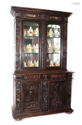 [Chinese] A Hardwood Sideboard Cabinet with Flower and Venus Carving and Marble Inlay