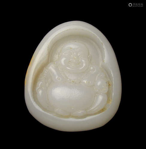 A Chinese White Jade Laughing Buddha Pendant