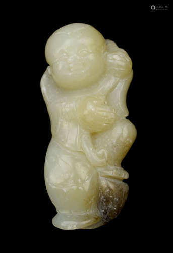 [Chinese] An Old White Jade Ornament Carved with Boy