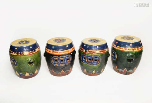 A Set of Four Republic Era Chinese Pottery Drum Stools