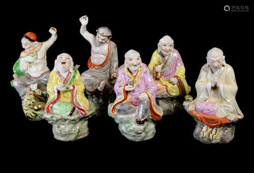 [Chinese] Old Jingdezhen Porcelain Eighteen Arhats Figurine-1 (6 pcs)