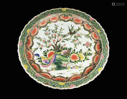 A Large Chinese Penta-Coloured Porcelain Decorative Plate with Portraits of Flowers and Phoenix, marked as 