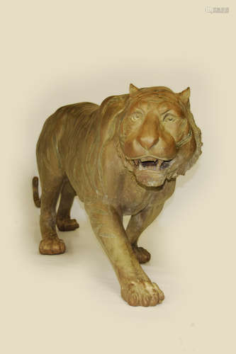 A Live Size Tiger Bronze Statue