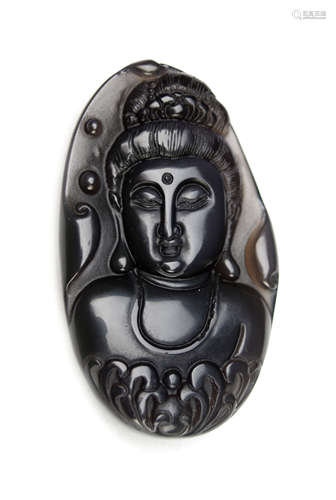 A Smoky Quatz Crystal Buddha Face Pendant