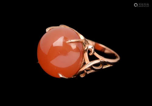 A 9K Rose Gold Ring with Nanhong Agate (for Male)