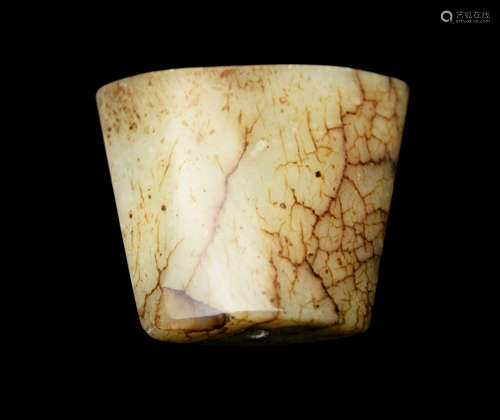 An Old Chinese White Jade Trapezoid Decoration with Mercury Seep