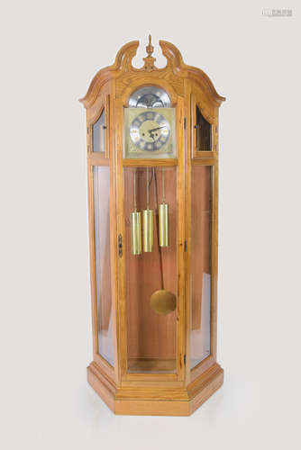 An Extra Large Oak Wood Trapezoidal Closet Style  Weight Driven Grandfather Clock