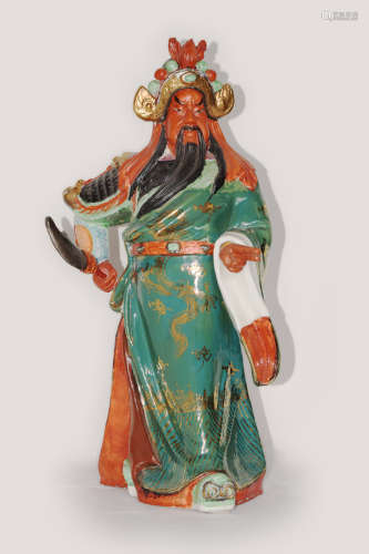 A Colour Porcelain Guangong Figurine