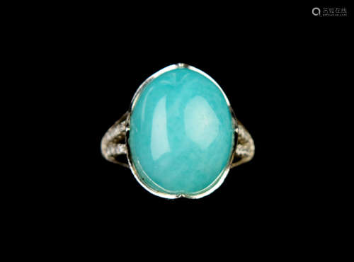 An Amazonite Ring with 925 Silver Band and Diamond Splints