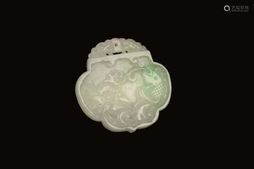 A Jadeite Plaque with Lotus and Fish Carving