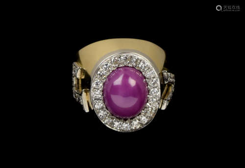 A 14K Gold Ring with Star Ruby and Diamond (for Male)