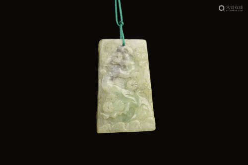 An Old Jadeite Plaque with Carving of Pines and Bamboos