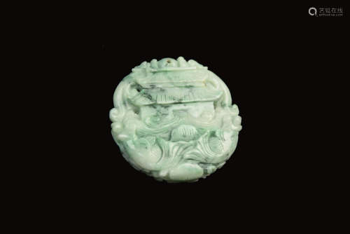 A Jadeite Plaque with Carving of Fish Hopping through the Heaven's Gate