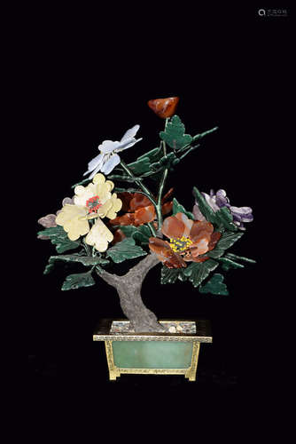 A Jade and Agate Flowered Bonzai