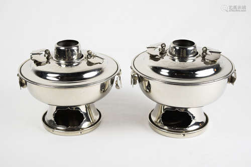 A Pair of Korean Small Steel Hot Pots