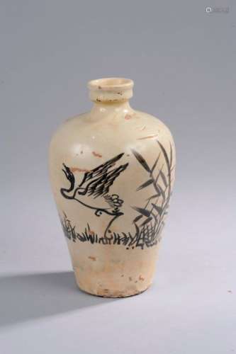 Vase meïping Cizhu décoré en ocre brun sur couvert...