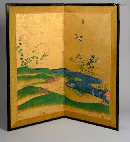Nikyoku Byobu, paravent à deux feuilles illustré d...