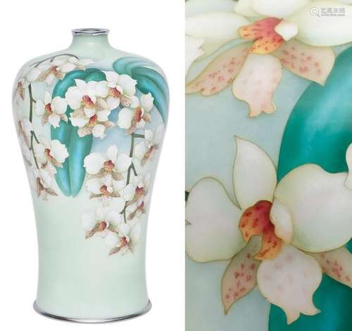 VASE A FLEUS DE PRUNUS / SAKURA EN EMAUX CLOISONNE...