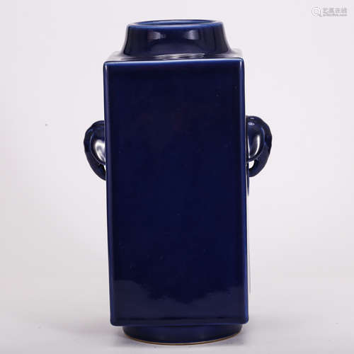 CHINESE BLUE GLAZED TWIN EAR CONG VASE