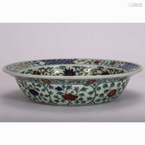 CHINESE B/W WUCAI PORCELAIN BASIN