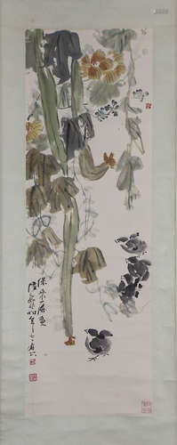 CHINESE INK AND COLOR SCROLL PAINTING