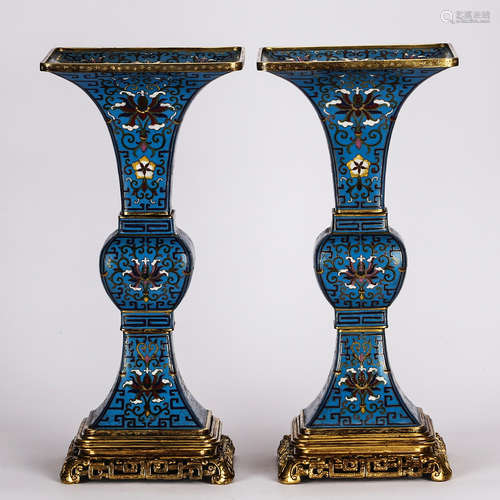 CHINESE CLOISONNE GU VASE, PAIR