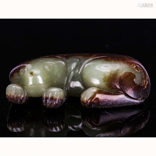 CHINESE CELADON JADE CARVED DOG