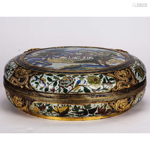 CHINESE GILT BRONZE CLOISONNE COVER BOX