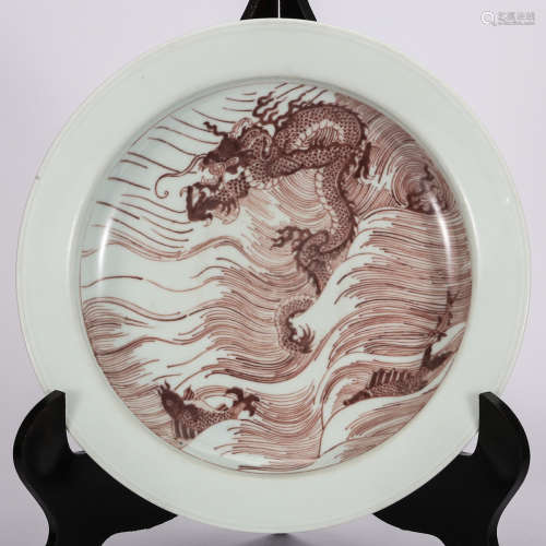 CHINESE IRON RED DRAGON PORCELAIN CHARGER
