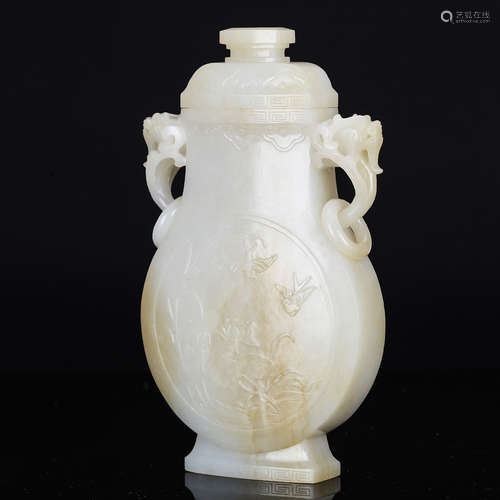 CHINESE WHITE JADE COVER VASE