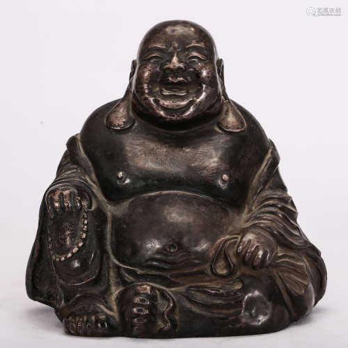 CHINESE SILVER REPOUSSE FIGURE OF HOTEI