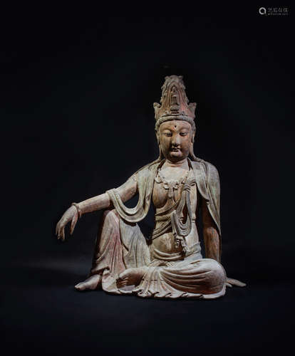 CHINESE POLYCHROME WOODEN FIGURE OF GUANYIN