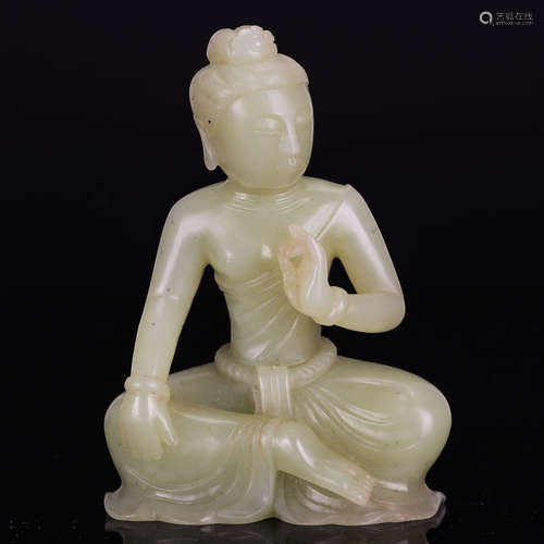 CHINESE CELADON JADE CARVED FIGURE OF BUDDHA