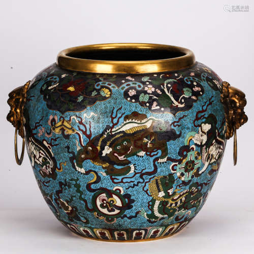 CHINESE CLOISONNE JAR WITH FOOLION MASK