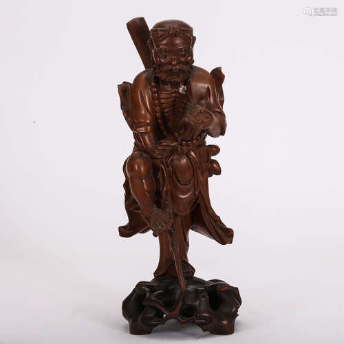 CHINESE HARDWOOD FIGURE OF IMMORTAL