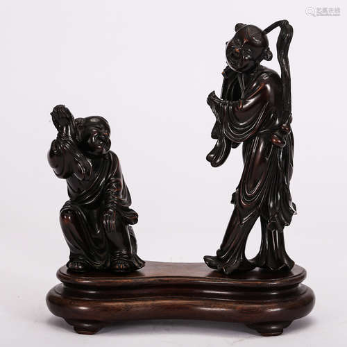 CHINESE HARDWOOD FIGURE OF BOYS