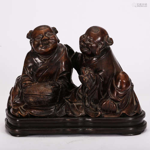 CHINESE HARDWOOD FIGURE OF BOYS