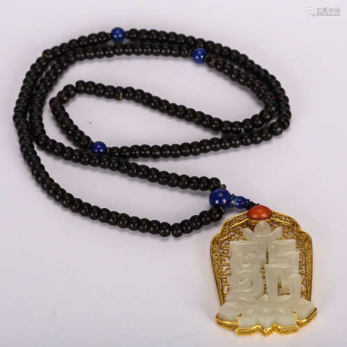 CHINESE WHITE JADE WITH GOLD PENDANT