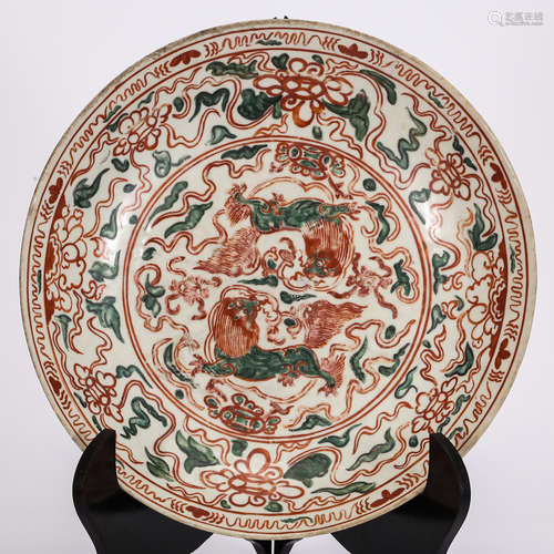 CHINESE LARGE FOOLION PORCELAIN CHARGER