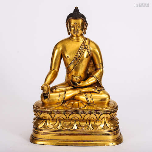 CHINESE GILT BRONZE FIGURE OF BHAISAJYAGURU