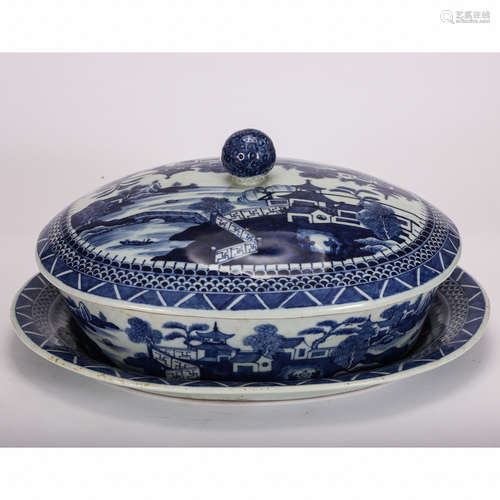 CHINESE BLUE WHITE PORCELAIN COVER BOWL