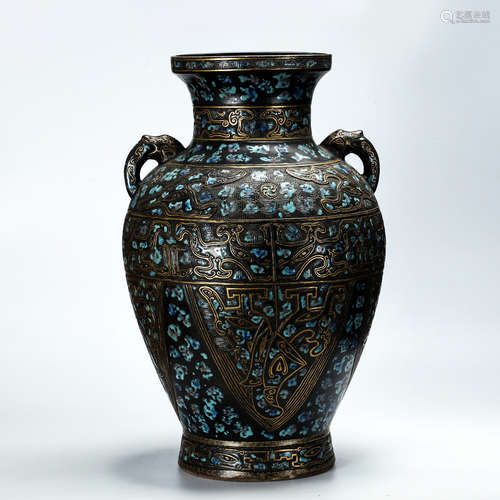 CHINESE LARGE BRONZE IMITATION PORCELAIN VASE