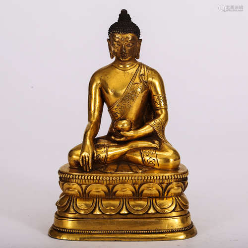 CHINESE GILT BRONZE FIGURE OF SHAKYAMUNI