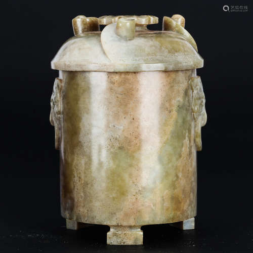 CHINESE ARCHAIC JADE COVER JAR
